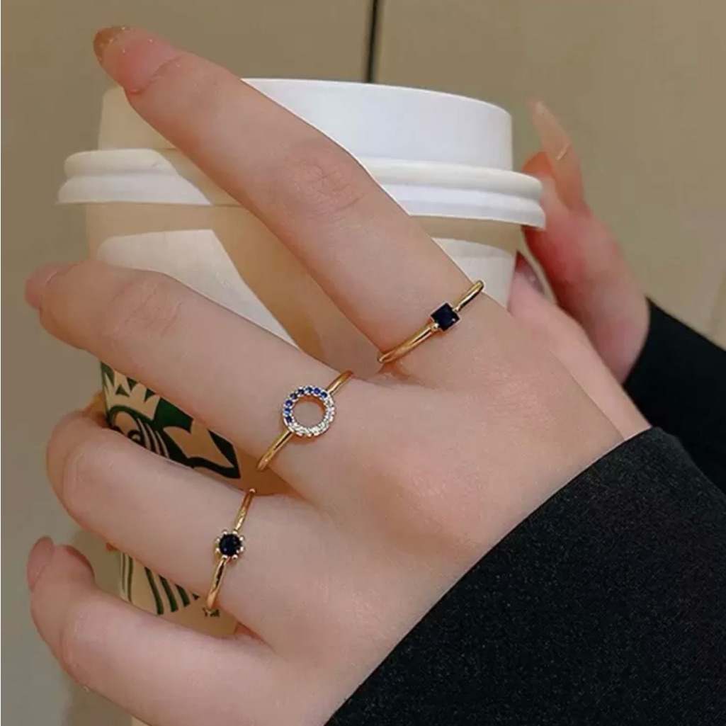 Not Rated Gold And Blue Gem Ring Trio